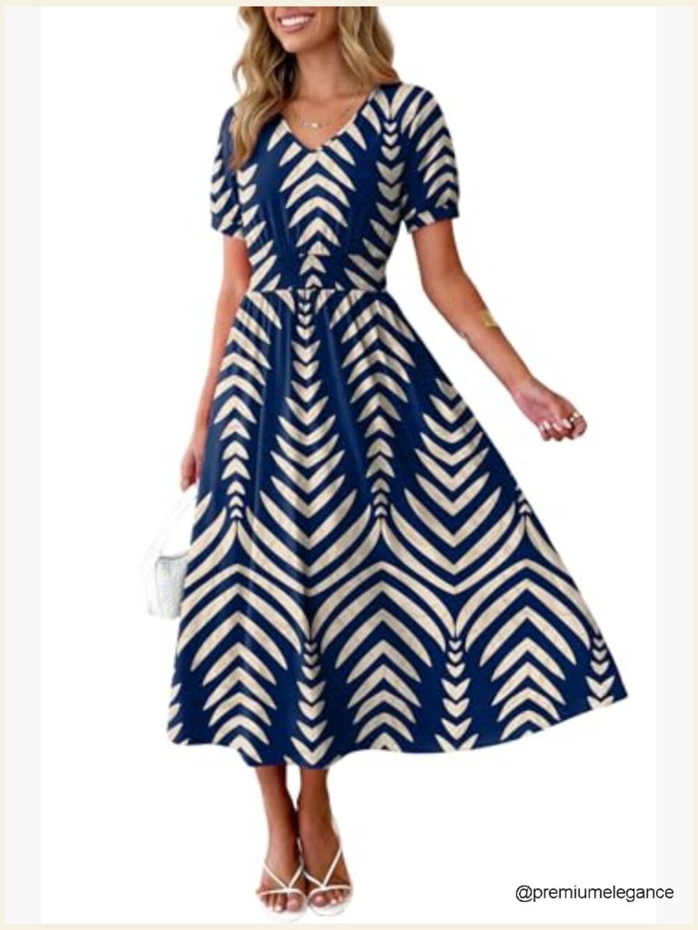 V Neck Maxi Dress Smocked Waist A Line Flowy Midi Long Dress Boho Beach Casual - Picture 2 of 7